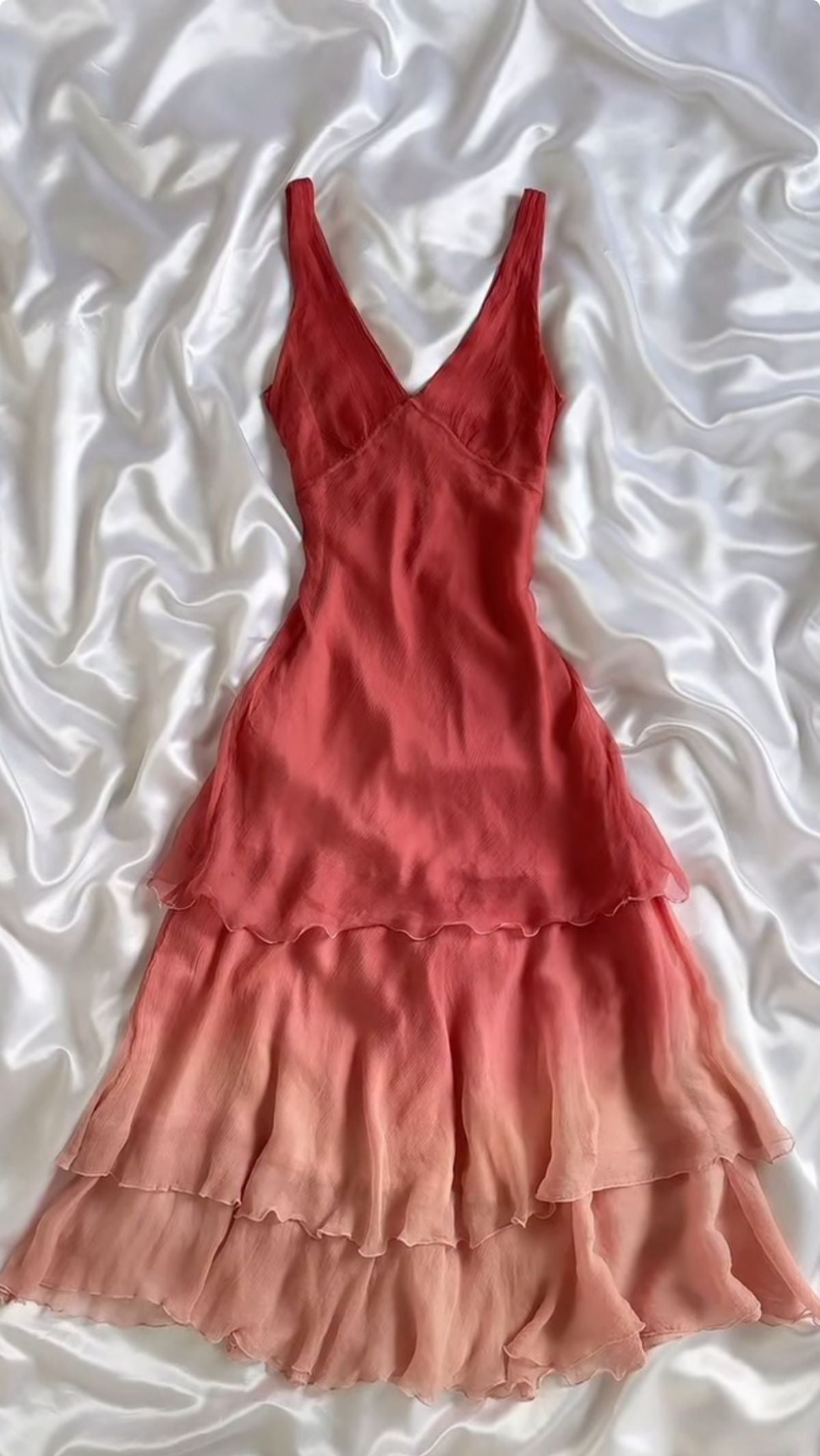 Pretty Gradient A Line V Neck Layer Chiffon Long Prom Dresses Formal Dress