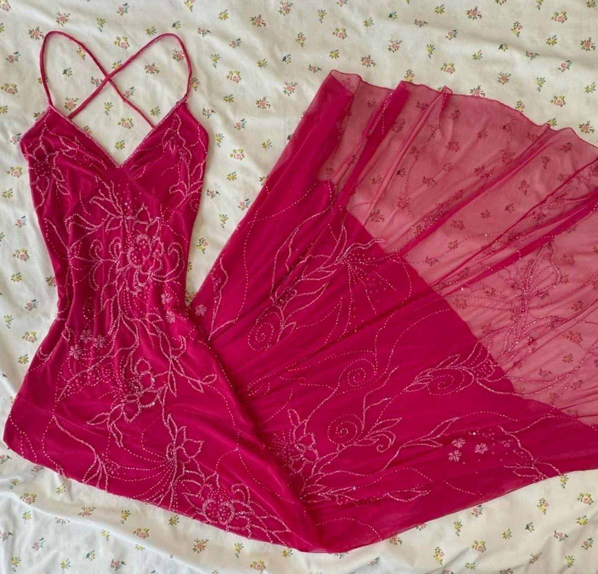 Impressed A Line Spaghetti Straps Satin Tulle Embroidered Long Prom Dresses Formal Dress