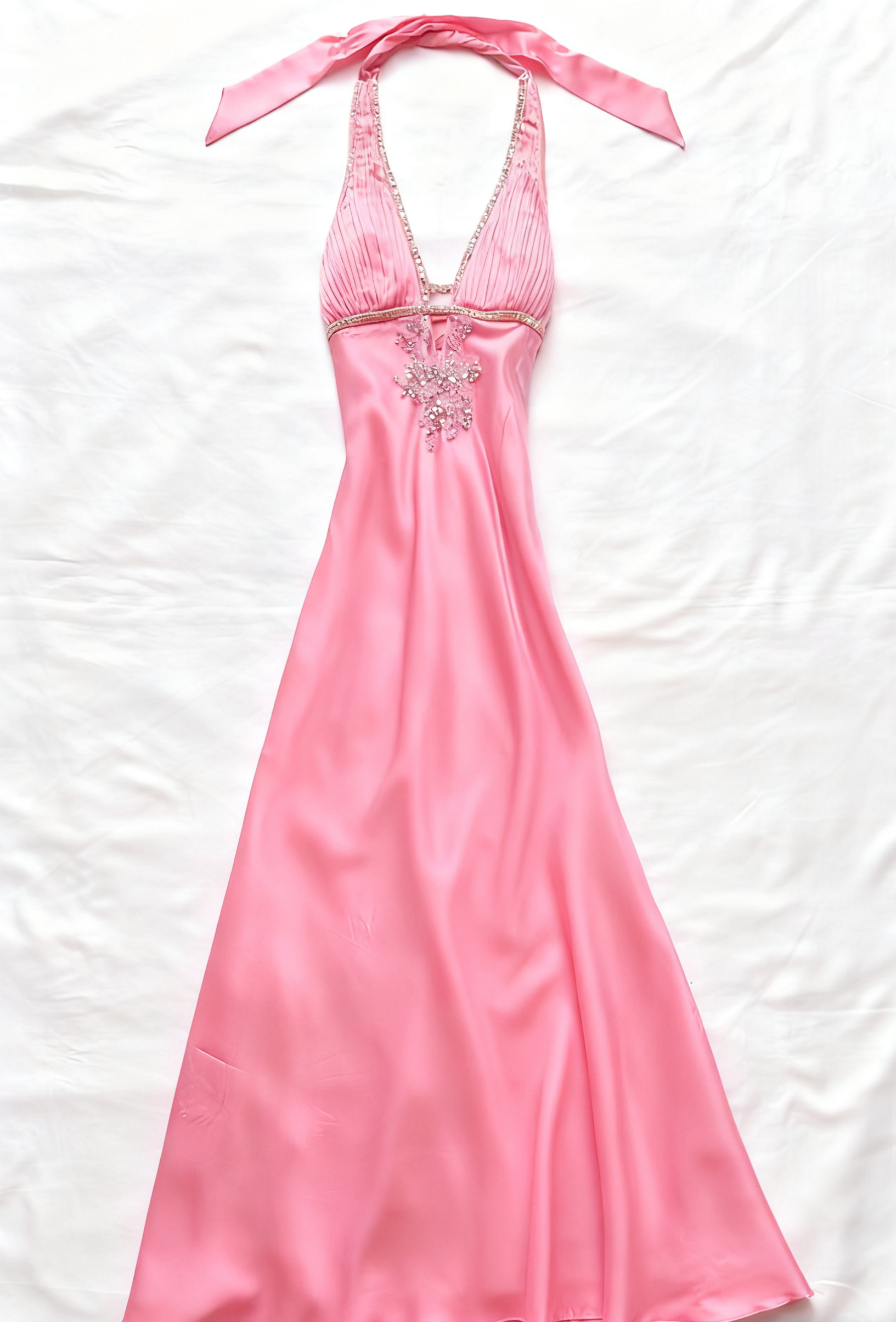 Modest A Line Halter Satin Beads Long Prom Dresses Formal Dress