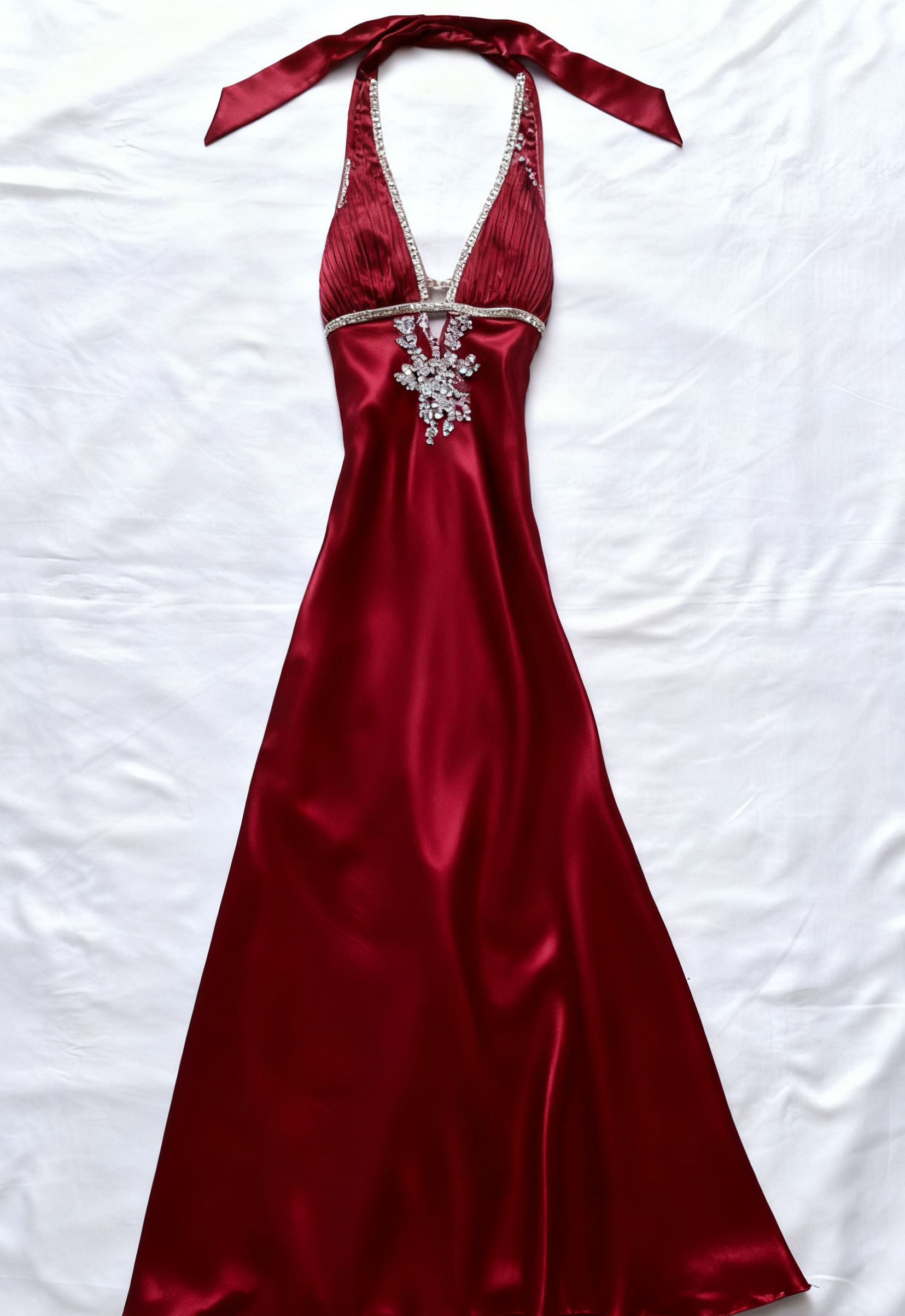 Modest A Line Halter Satin Beads Long Prom Dresses Formal Dress