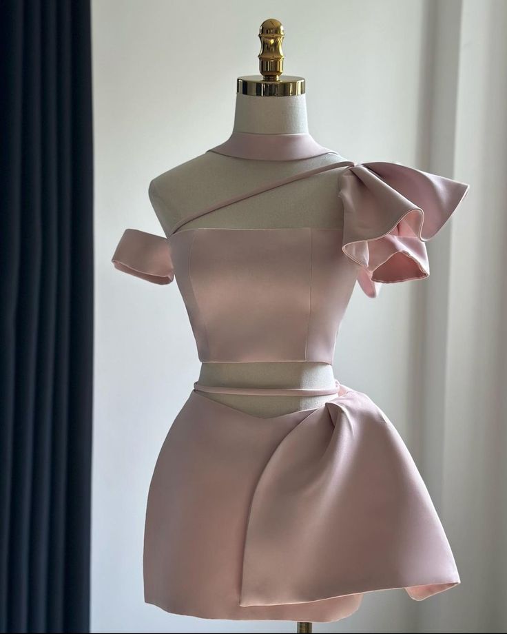 Chic A line Pink Short Homecoming Dress Satin Party Dress