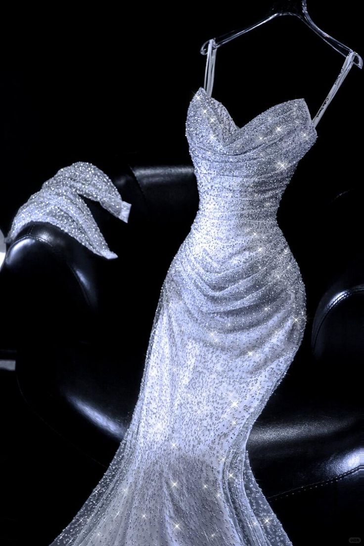 Sparkly Mermaid Spaghetti Straps Tulle Pleated Sequin Long Prom Dress,Formal Dress
