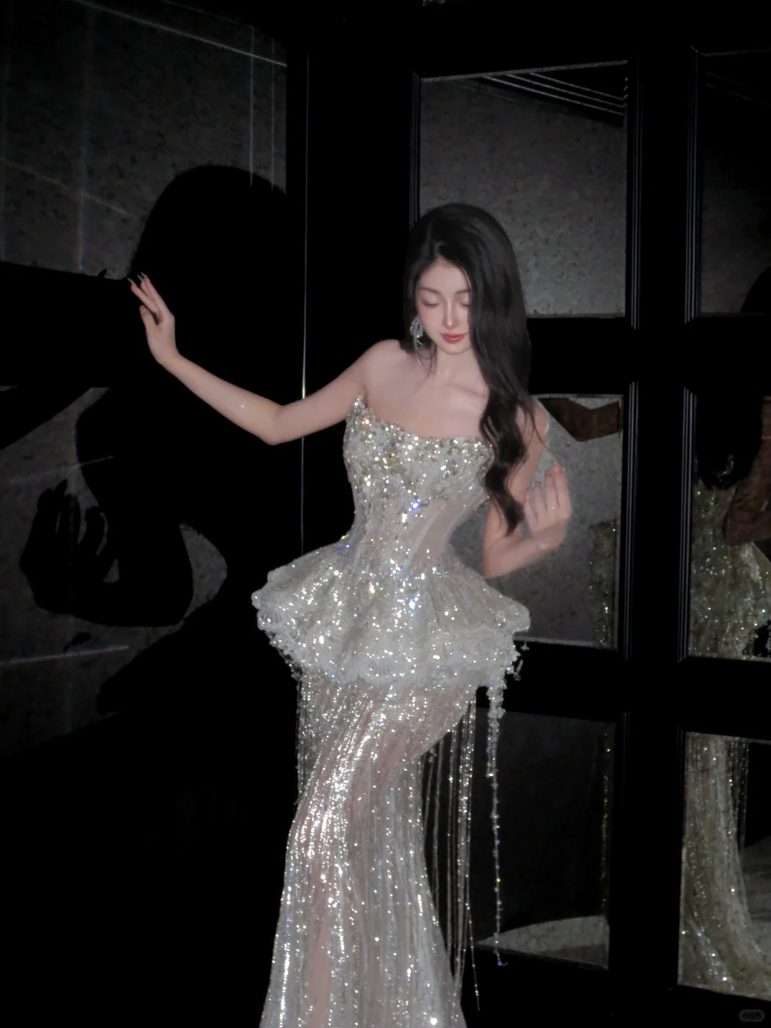 Luxurious Mermaid Strapless Tulle Sequin Tassel Long Prom Dress,Formal Dress