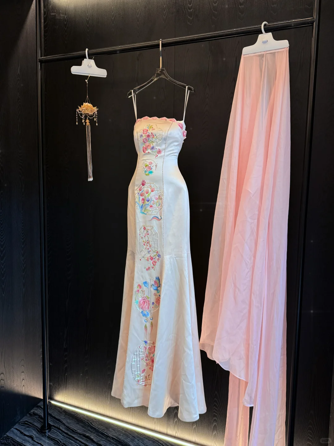 Modest Mermaid Spaghetti Straps Satin Embroidery Long Prom Dress,Formal Dress