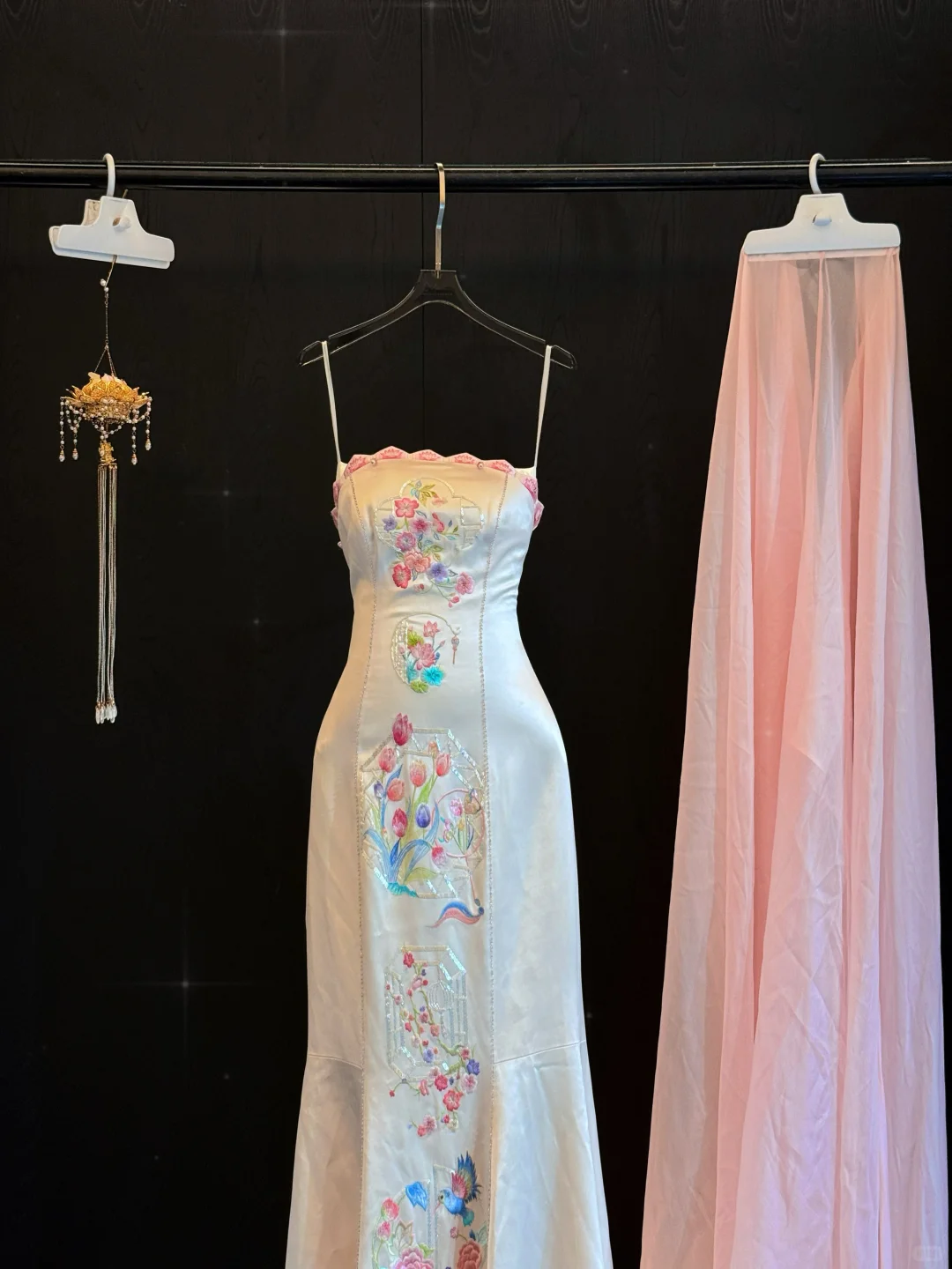Modest Mermaid Spaghetti Straps Satin Embroidery Long Prom Dress,Formal Dress