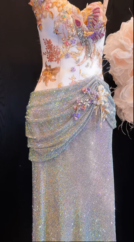 Luxurious Mermaid Spaghetti Straps Satin Sequin Beads Long Prom Dress,Formal Dress