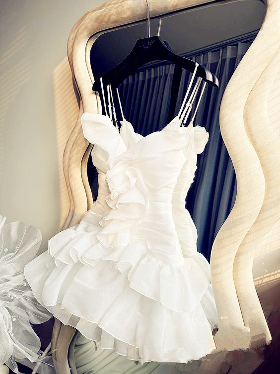 Spaghetti Straps A-Line Ruffles Party Homecoming Dress