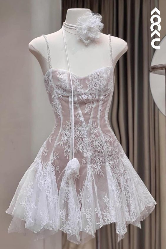 Spaghetti Straps A-Line Appliques Party Homecoming Dress