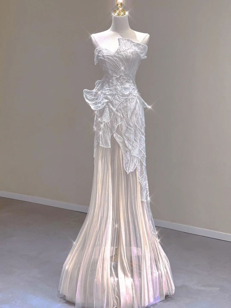 Gorgeous Mermaid Strapless Satin Tulle Long Prom Dress,Formal Dress