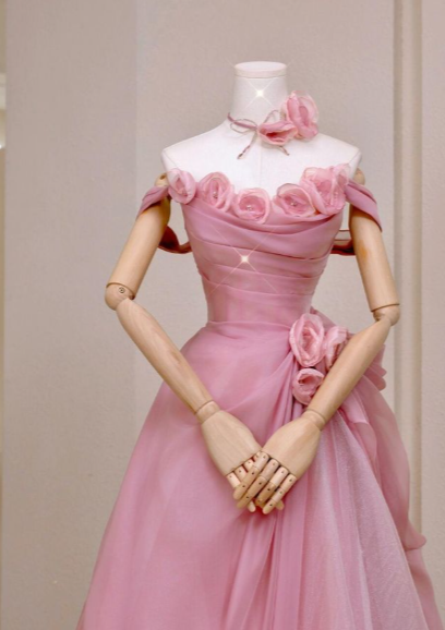 Princess Ball Gown Strapless Chiffon Tulle With Flowers Long Prom Dress,Formal Dress