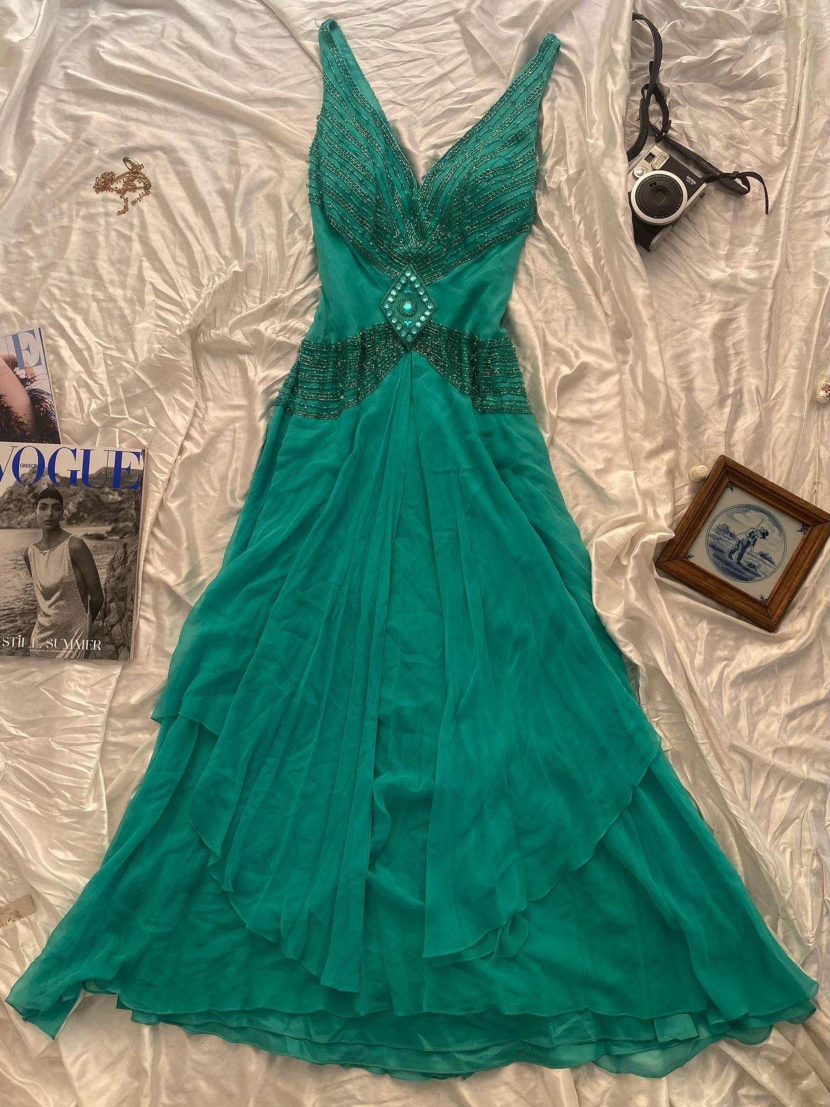 Elegant A Line V Neck Chiffon Beads Long Prom Dress,Formal Dress