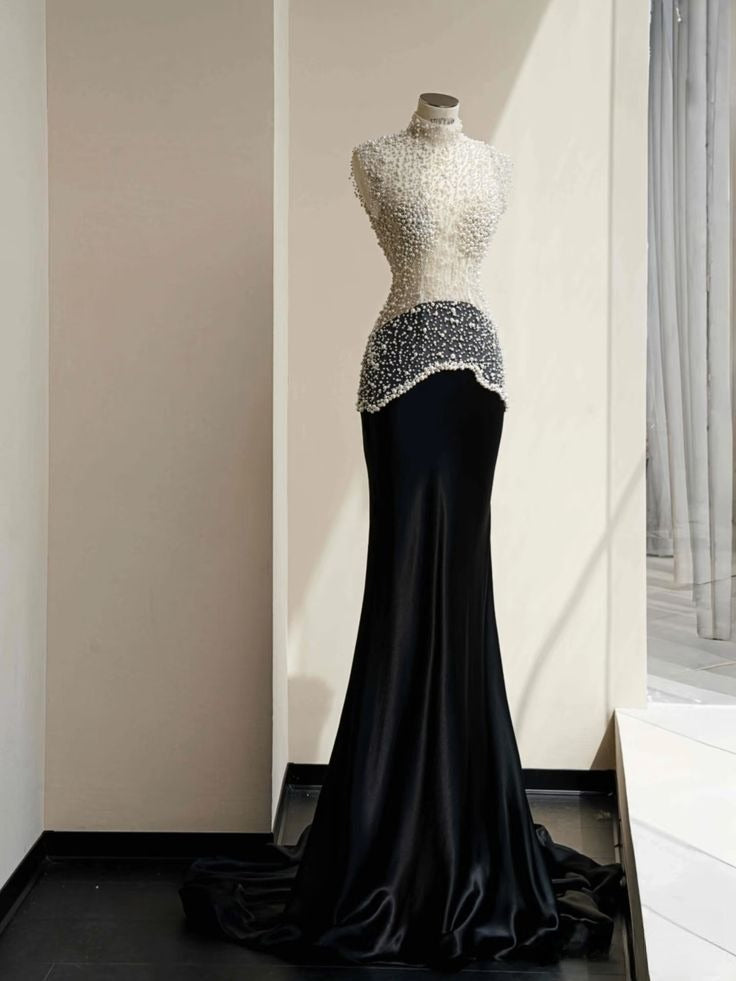 Gorgeous Romantic Mermaid Satin Beaded Long Prom Dress,Formal Dress