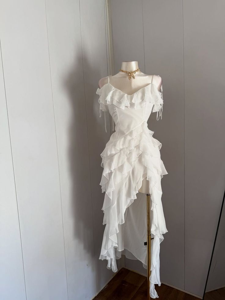 Pretty Mermaid Spaghetti Straps Layer Ruffle Chiffon Slit Long Prom Dress,Formal Dress