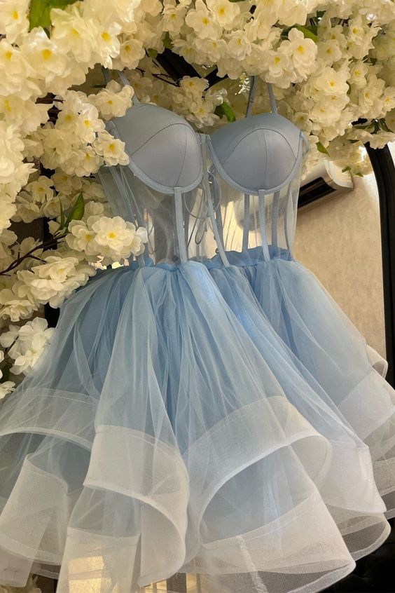 A-line Illusion Tulle Homecoming Dress Formal Dress Birthday Dress