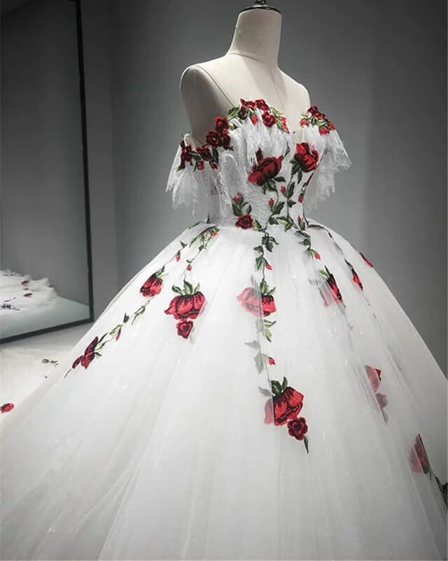 White Charro Quinceanera Dresses Floral Flowers Prom Dress Birthday Outfits