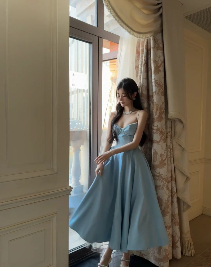 Princess A Line Spaghetti Straps Satin Long Prom Dress,Formal Evening Dress