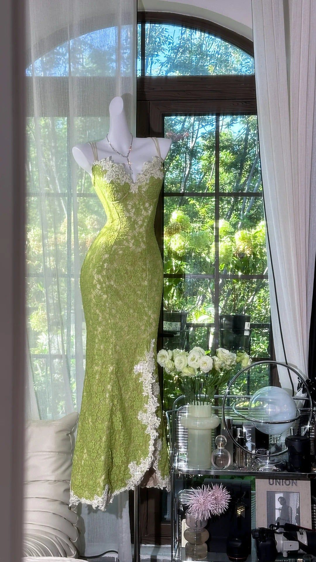 Pretty Mermaid Spaghetti Straps Lace Long Prom Dress,Formal Evening Dress