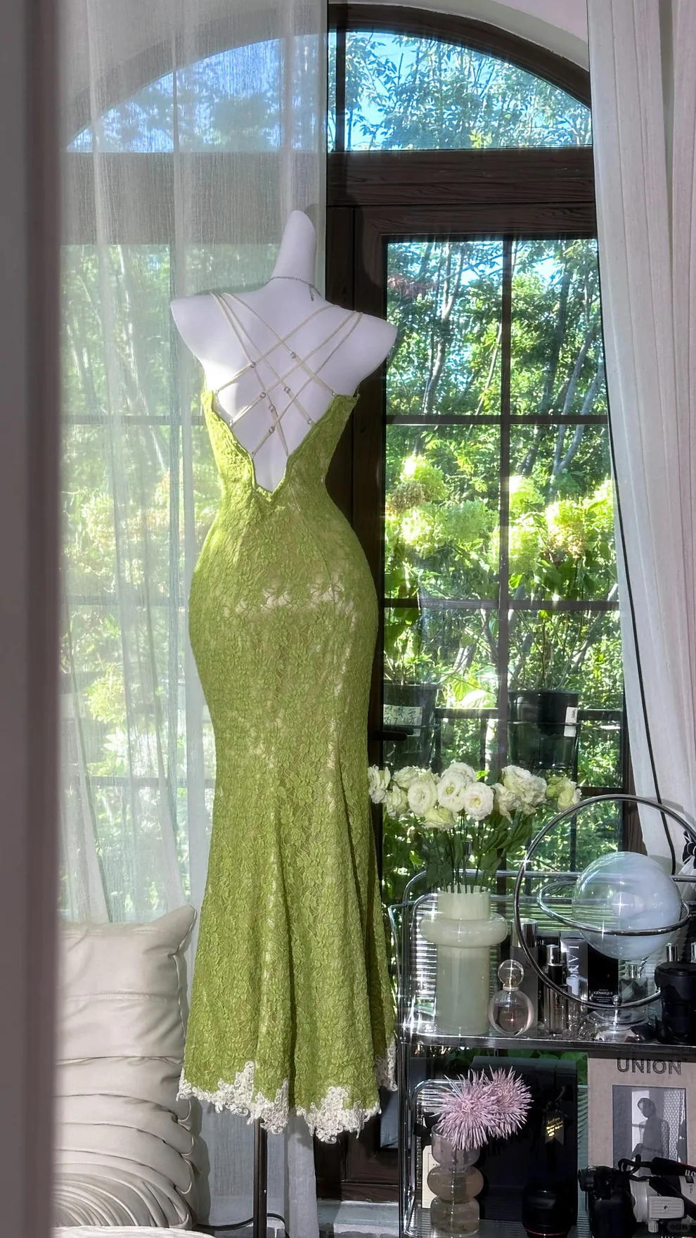 Pretty Mermaid Spaghetti Straps Lace Long Prom Dress,Formal Evening Dress