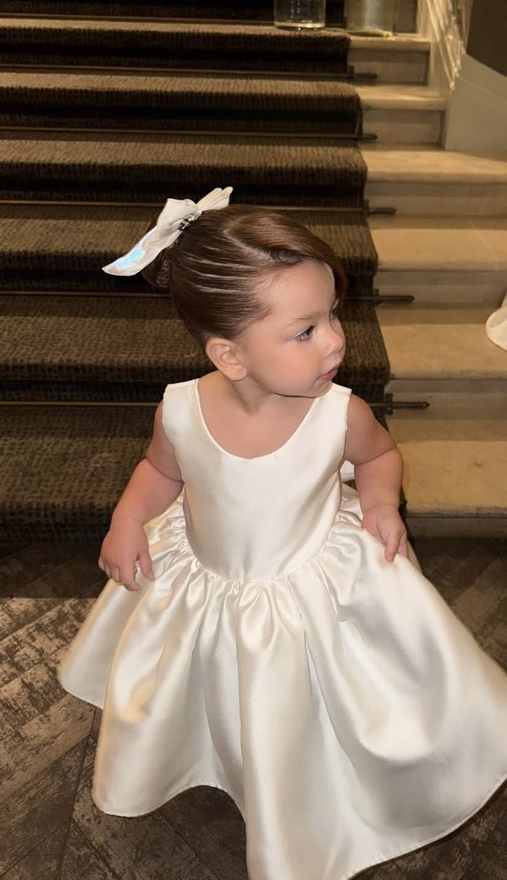 Princess Ball Gown Satin Back With Bow Flower Girl Dress