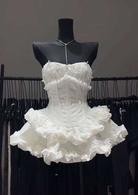 Cute A Line Strapless Tiered Satin Short Homecoming Dress 18th Birthday Outfits