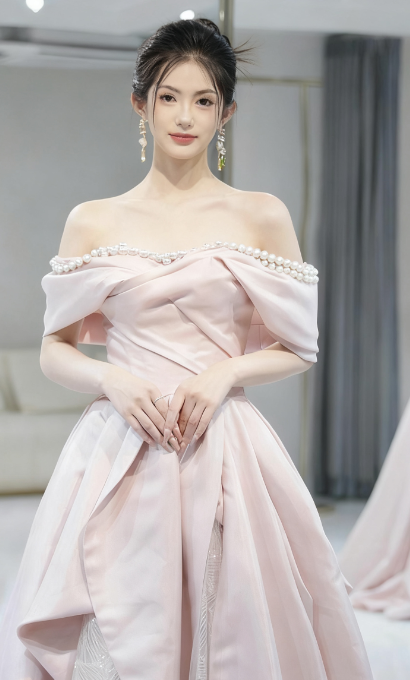Beautiful A Line Off The Shoulder Pink Satin Tulle Sequin Long Prom Dress, Evening Dress