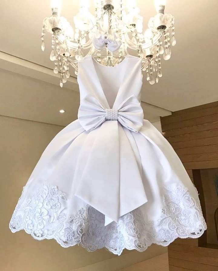 White Ball Gown Satin Lace Flower Girl Dress