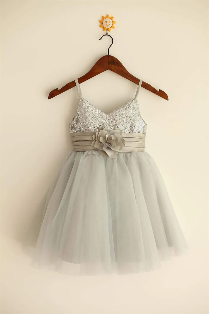 Pretty A Line Spaghetti Straps Tulle Sequin Flower Girl Dress