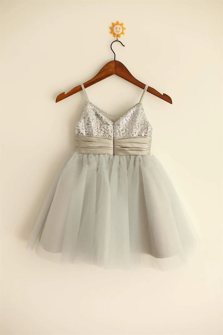 Pretty A Line Spaghetti Straps Tulle Sequin Flower Girl Dress