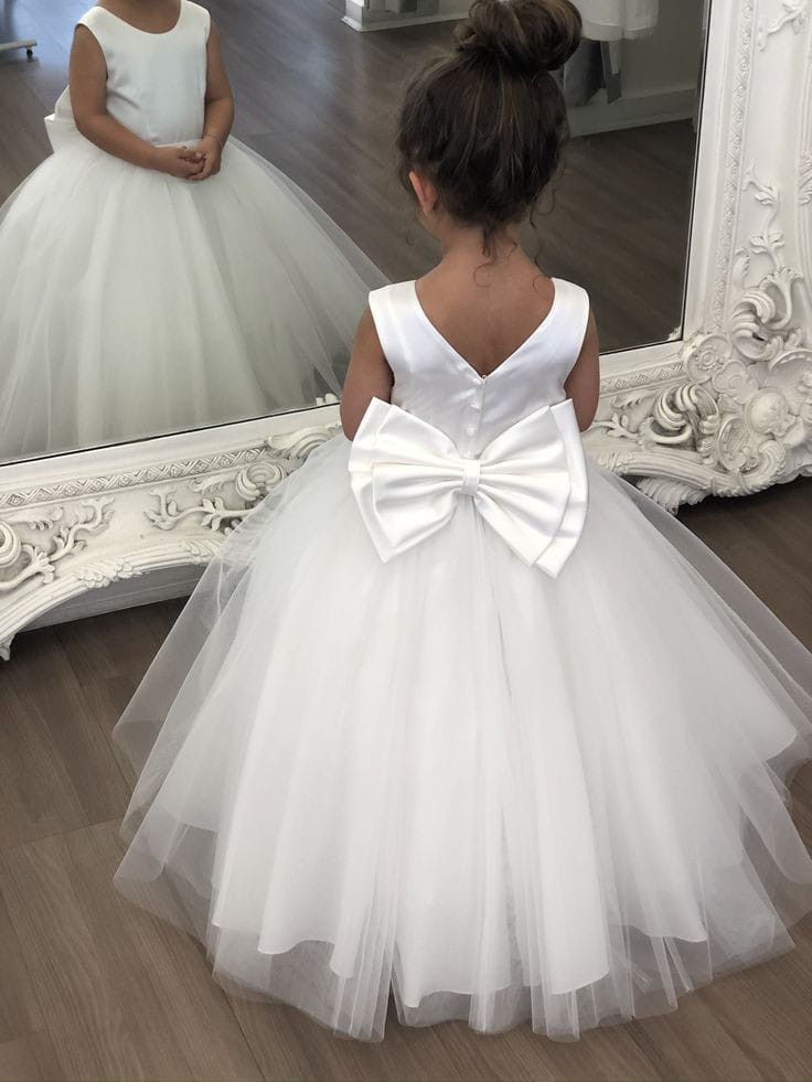 Sweet A Line Satin Tulle Back With Bow Knot Flower Girl Dress