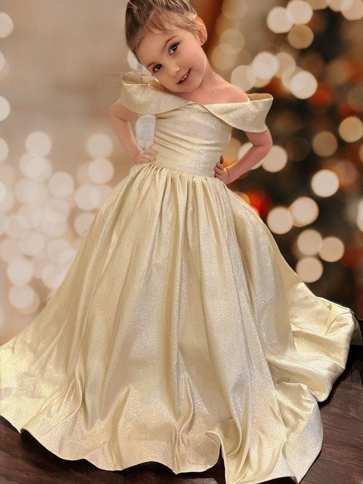 Shiny Ball Gown Off The SHoulder Satin Flower Girl Dress