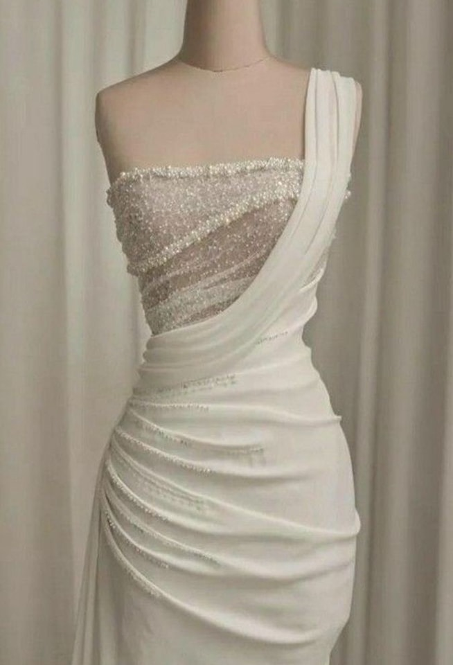 Sexy Mermaid Long Satin Sequin Long White Wedding Dresses