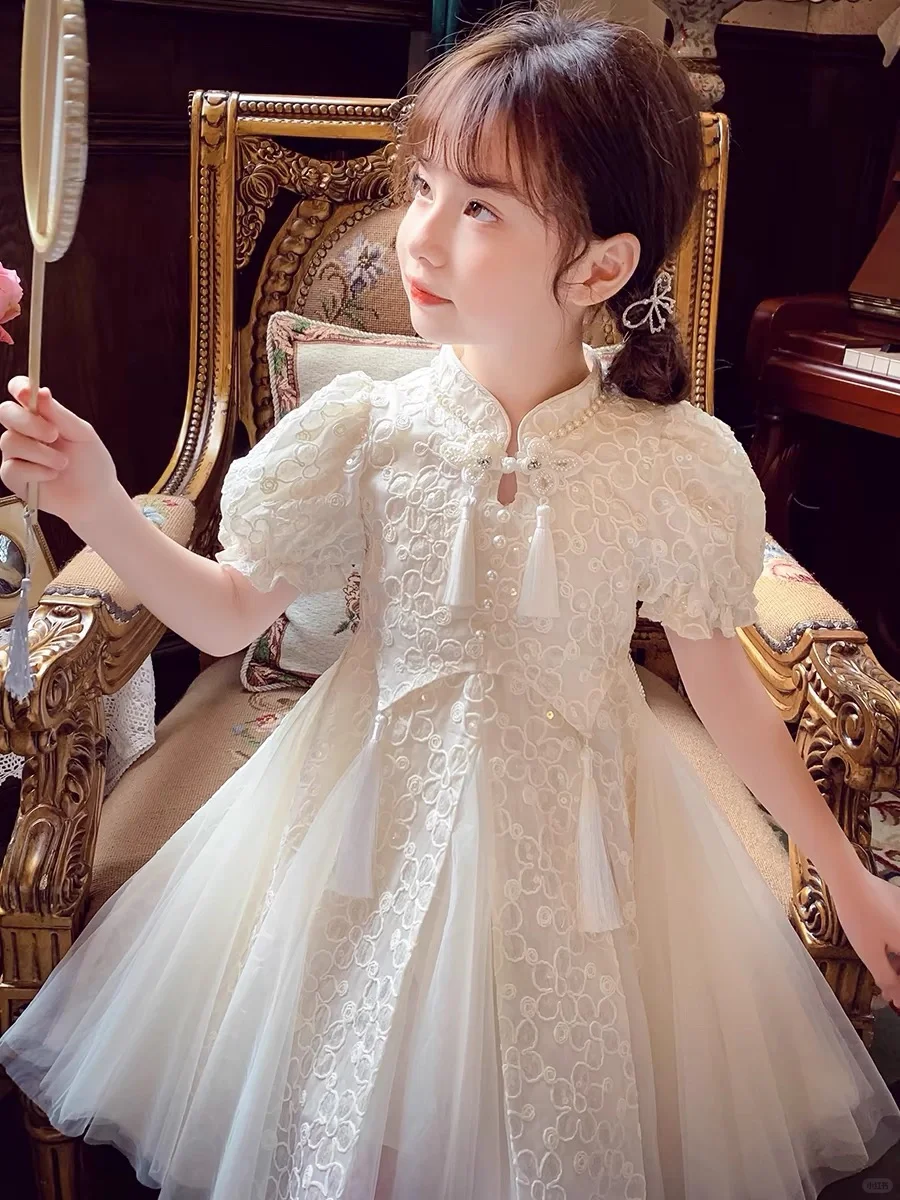 Sweet A Line High Neck Tulle Lace With Short Sleeves Flower Girl Dress