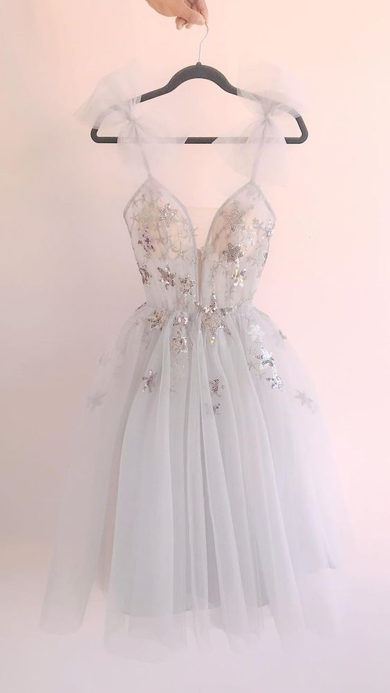 A-Line Illusion Cutout V-Neck Bowknot Spaghetti Straps Short Homecoming Dress Birthday Dress