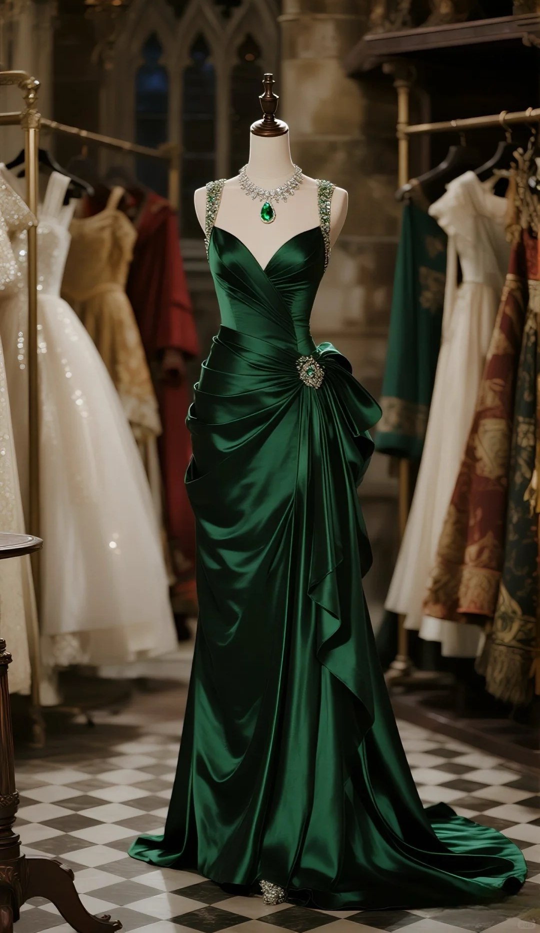 Formal Mermaid Beaded Straps Satin Pleated Long Prom Dress, Evening Dress