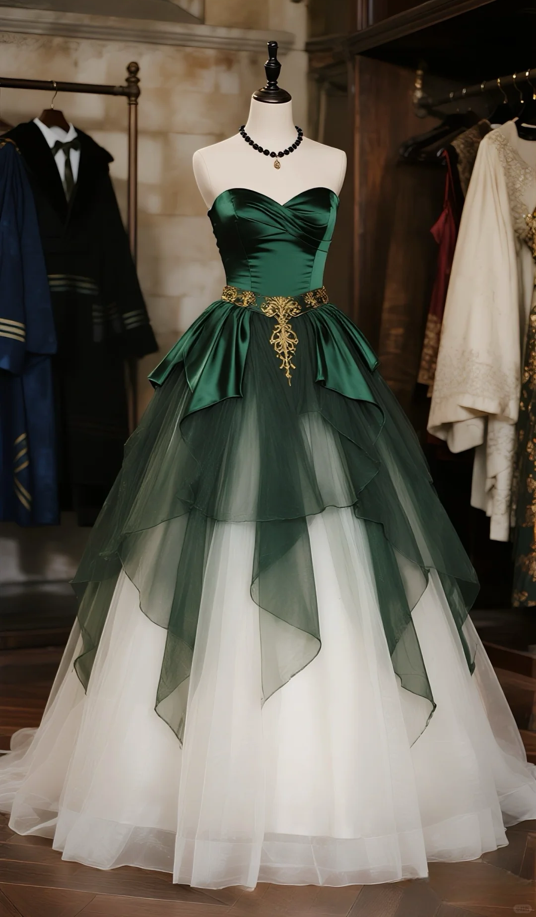 Modest Ball Gown Sweetheart Satin Tulle Long Prom Dress, Evening Dress