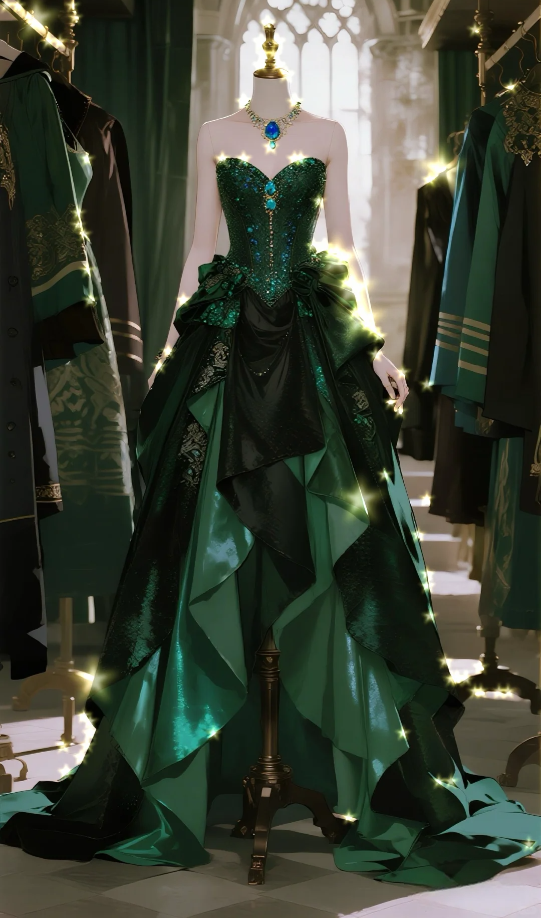 Gorgeous Ball Gown Dark Green Sweetheart Satin Sequin Long Prom Dress, Evening Dress
