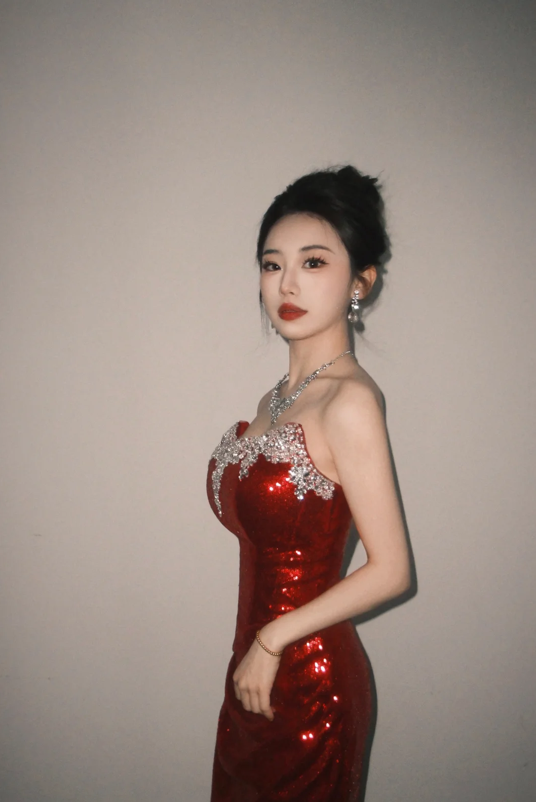 Sparkly Burgundy Mermaid Strapless Satin Sequin Beaded Long Prom Dress, Evening Dress