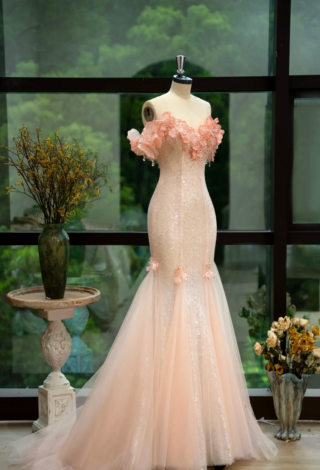 Pretty Fashion Mermaid Off The Shoulder Tulle Sequin Long Prom Dress, Evening Dress