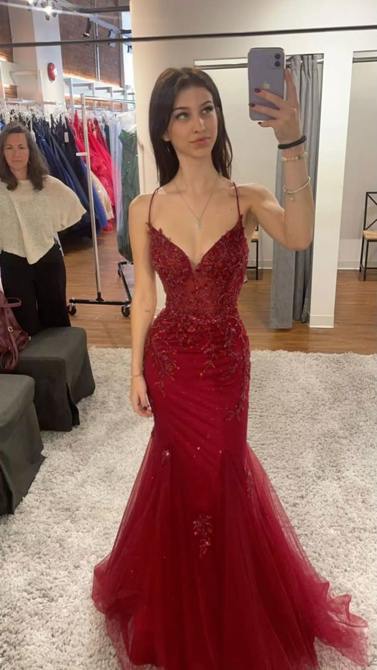 Elegant Mermaid Spaghetti Straps Tulle Sequin Long Prom Dress, Evening Dress