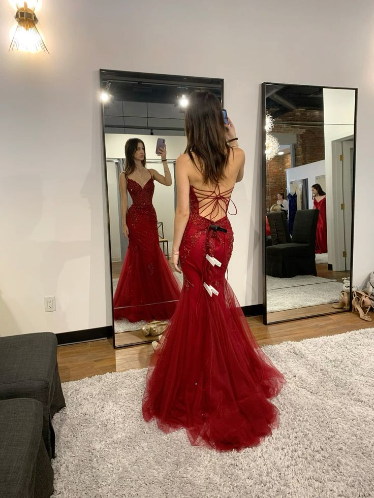 Elegant Mermaid Spaghetti Straps Tulle Sequin Long Prom Dress, Evening Dress
