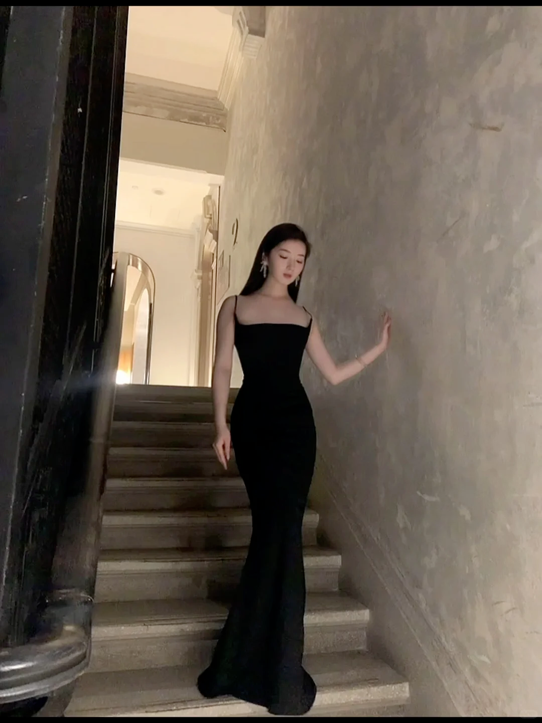 Sexy Mermaid Spaghetti Straps Black Satin Long Prom Dress, Evening Dress