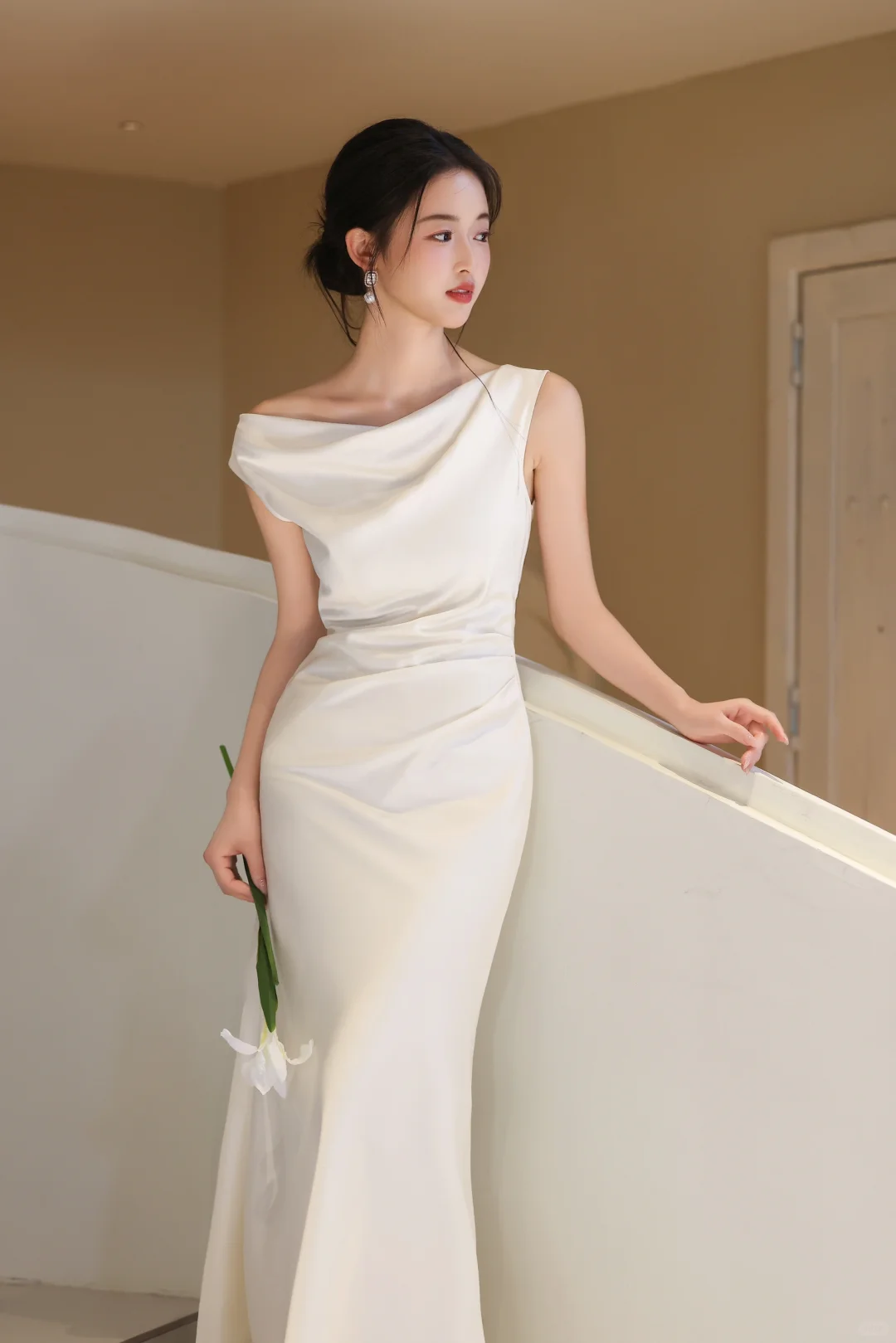 Pretty Mermaid Off The Shoulder Satin Long Prom Dress, Evening Dress