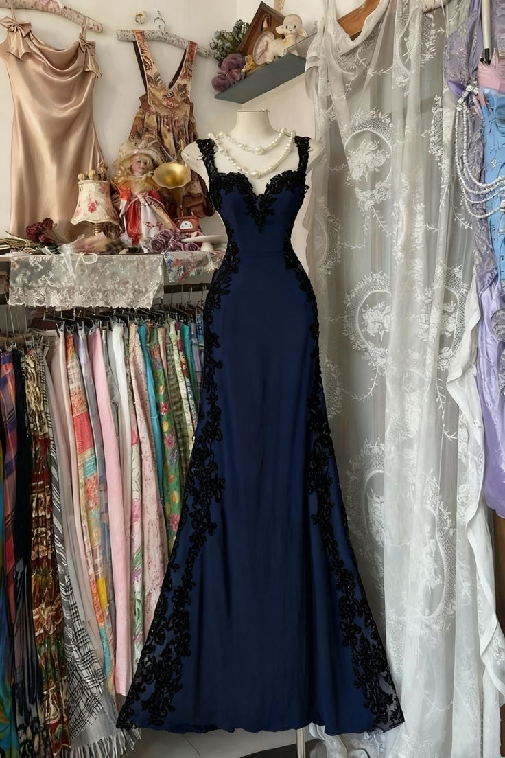 Pretty Mermaid Sweetheart Satin Lace Long Prom Dress, Evening Dress