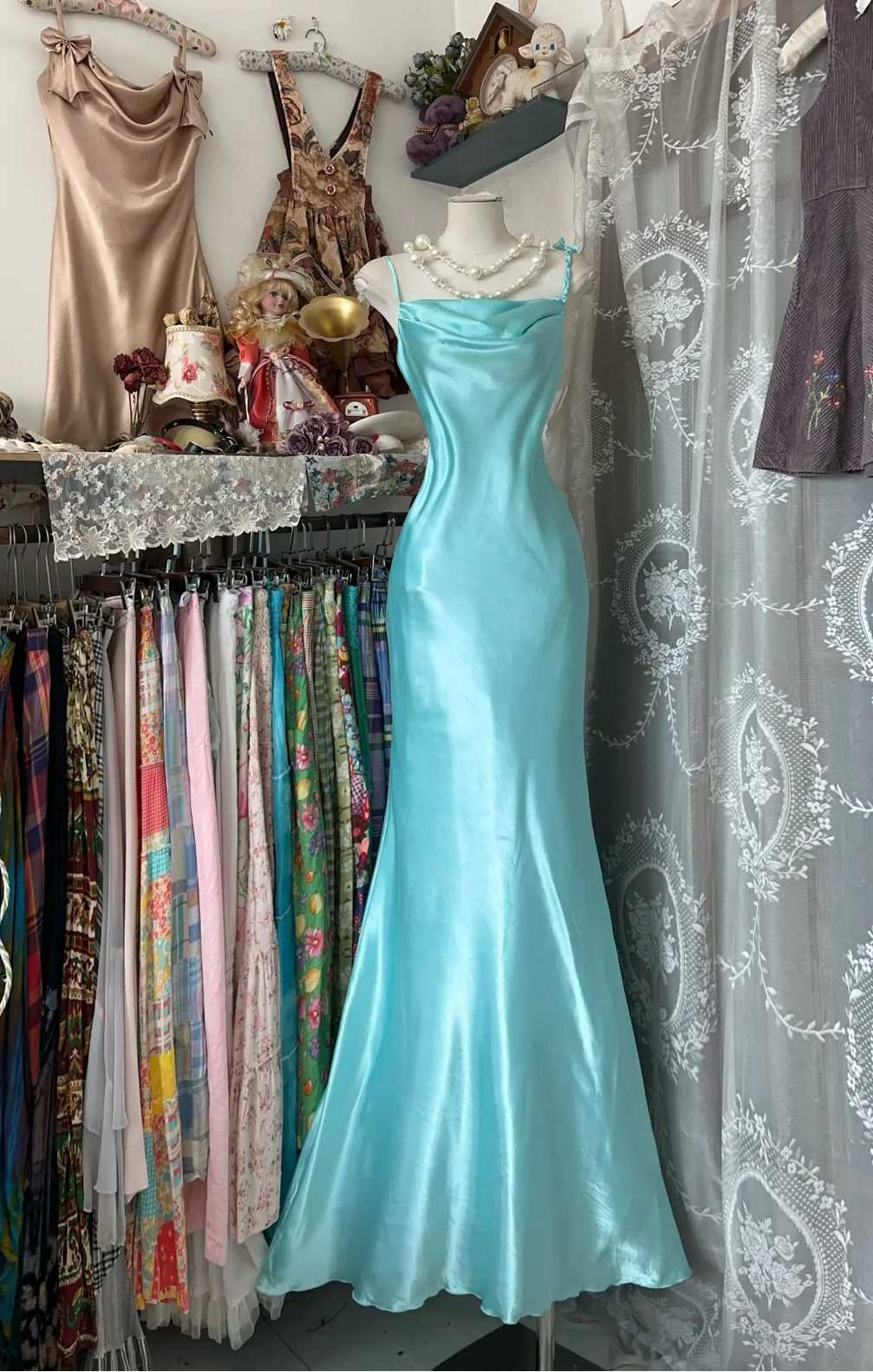 Simple Smooth Mermaid Spaghetti Straps Satin Ruffle Long Prom Dress, Evening Dress