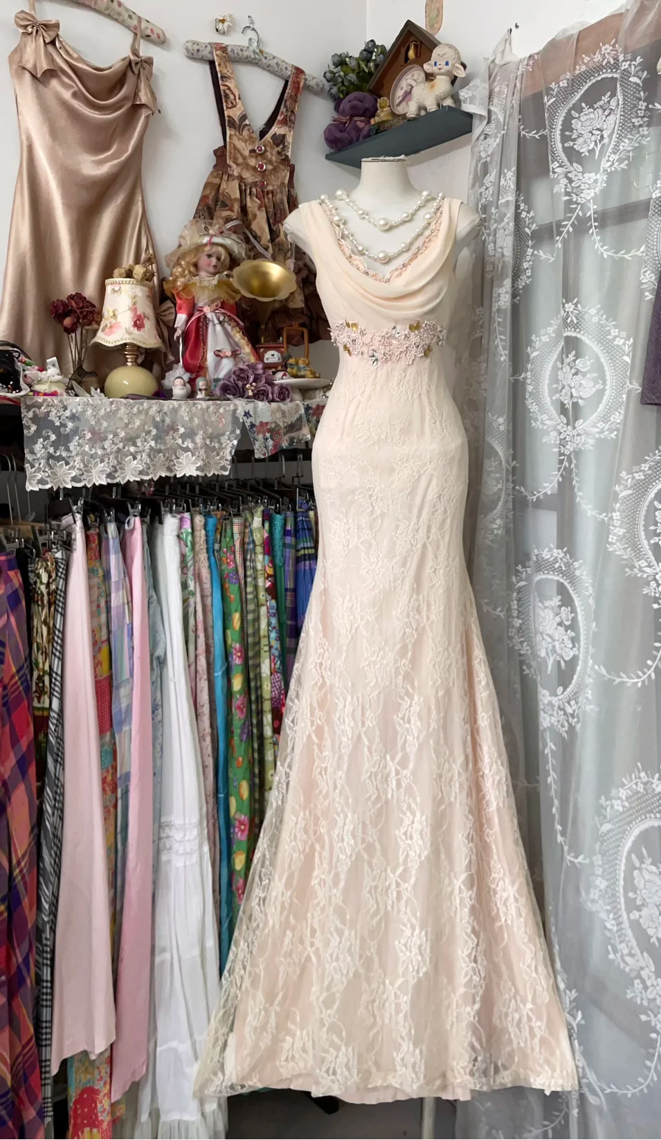 Prety Mermaid Chiffon Lace Backless Long Prom Dress, Evening Dress
