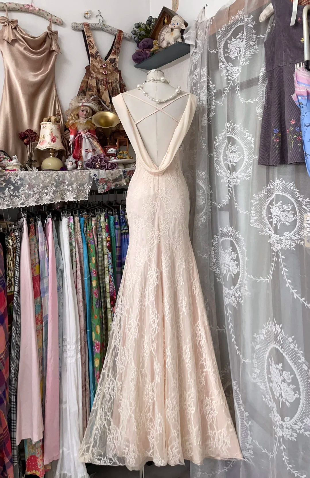 Prety Mermaid Chiffon Lace Backless Long Prom Dress, Evening Dress