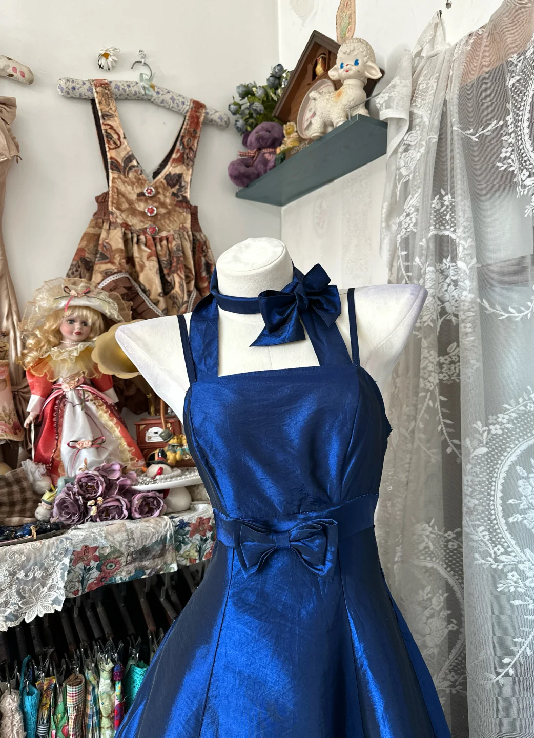 Vintage A Line Spaghetti Straps Satin Long Prom Dress, Evening Dress
