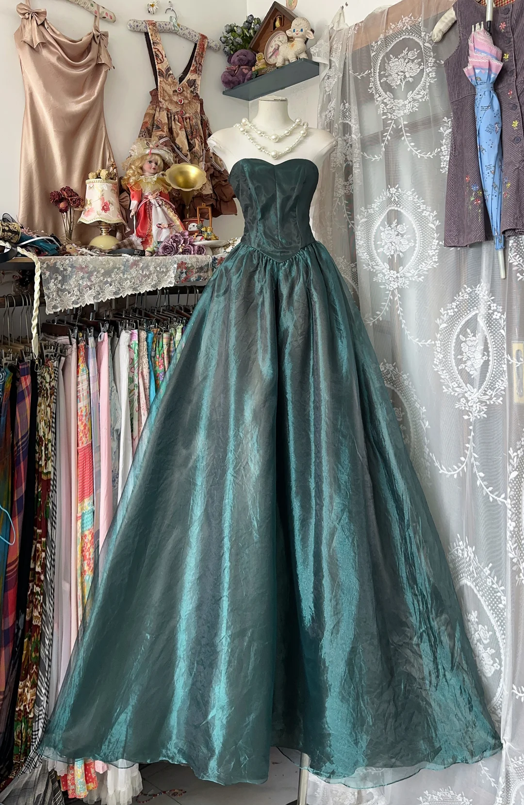 Vintage Strapless A Line Satin Long Prom Dress, Evening Dress