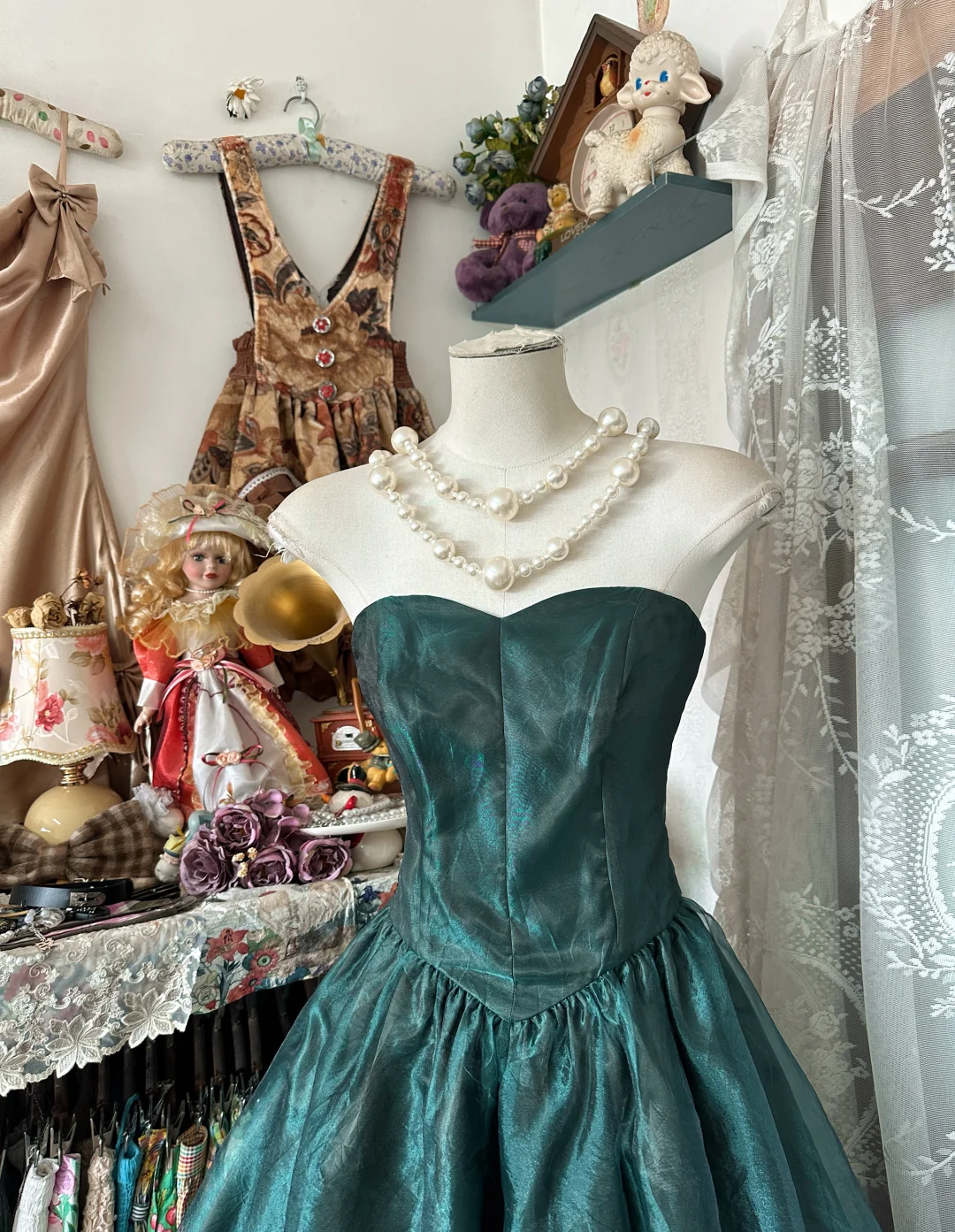 Vintage Strapless A Line Satin Long Prom Dress, Evening Dress