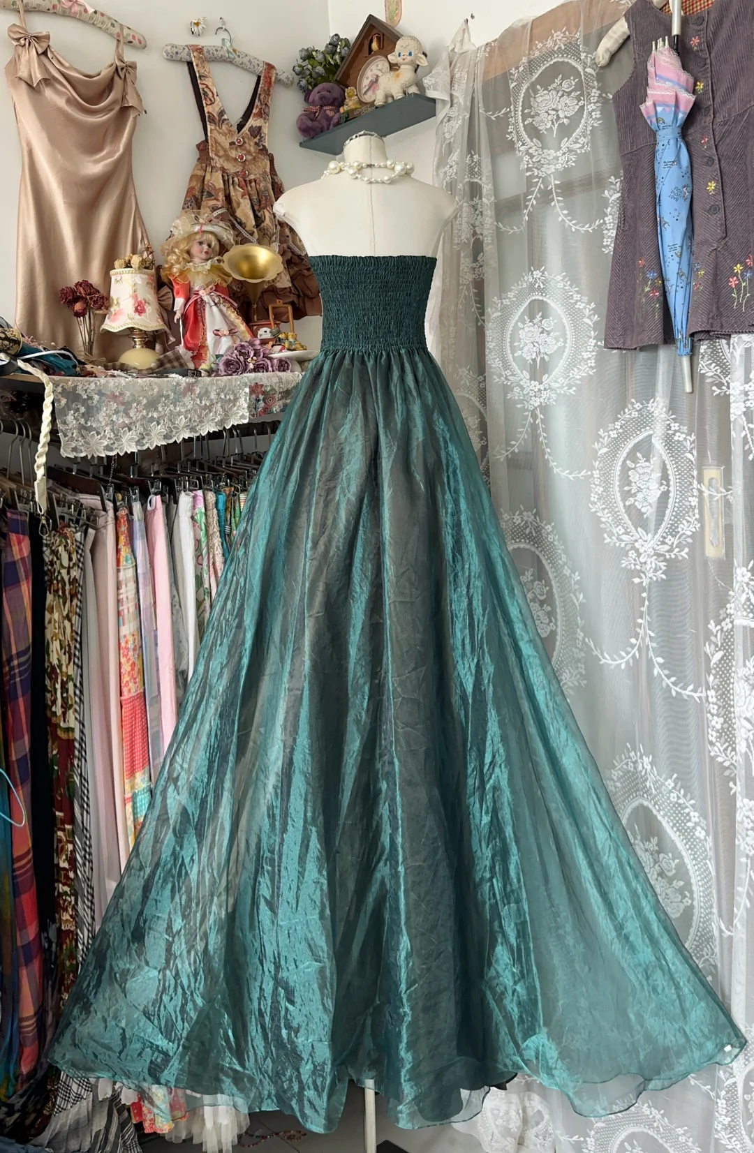 Vintage Strapless A Line Satin Long Prom Dress, Evening Dress